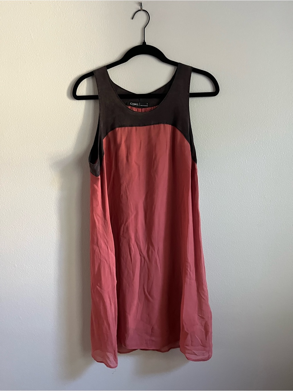 Gypsy 05 Coral Brown Colorblock Sleeveless Shift Dress Size Small